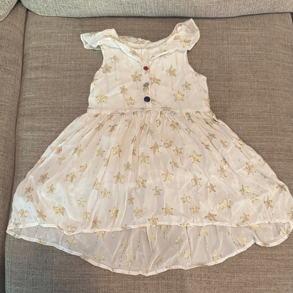 Charming White and Gold Star Kids Dress